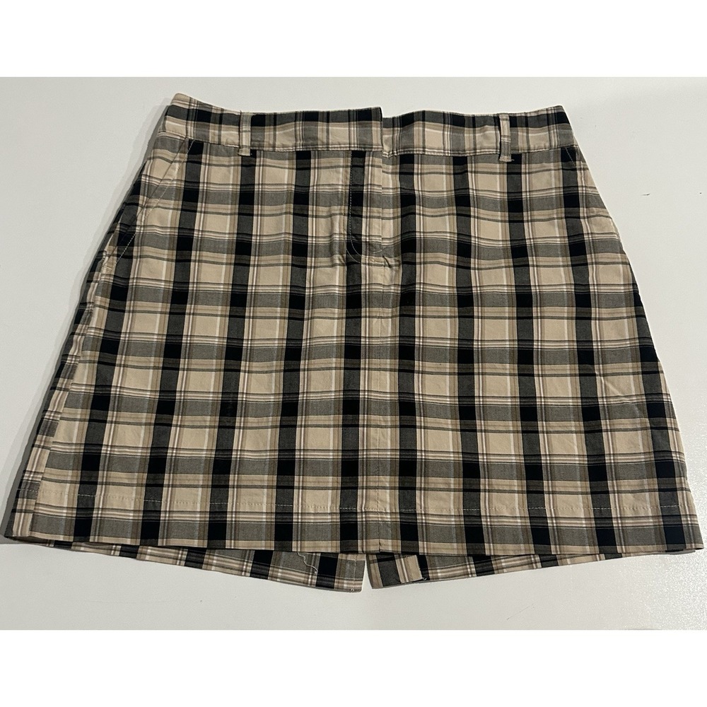 Izod Golf Skort Womens Size 2 Stretch Beige Plaid Pockets Lined